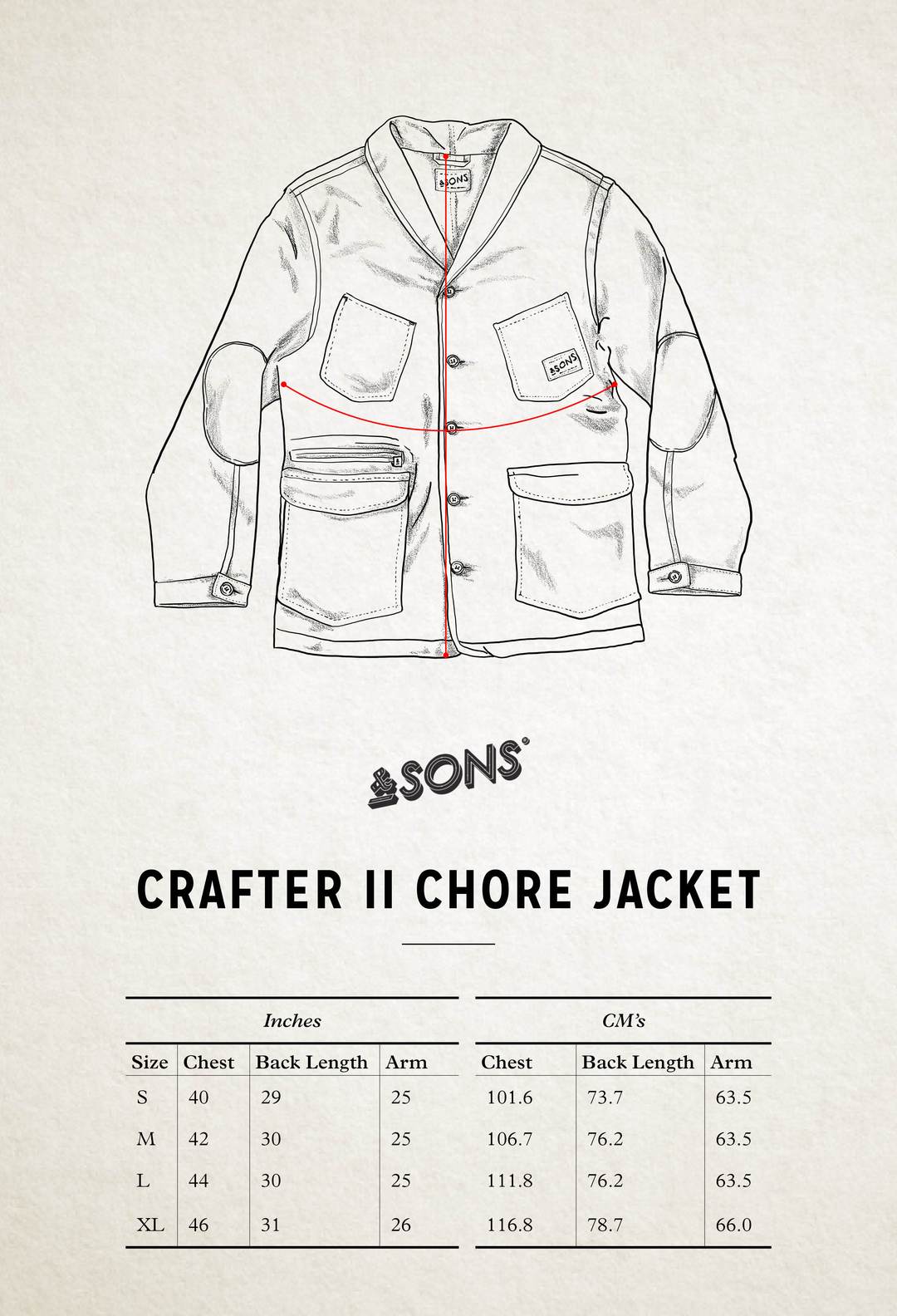 &SONS Crafter II Chore Jacket Size Chart