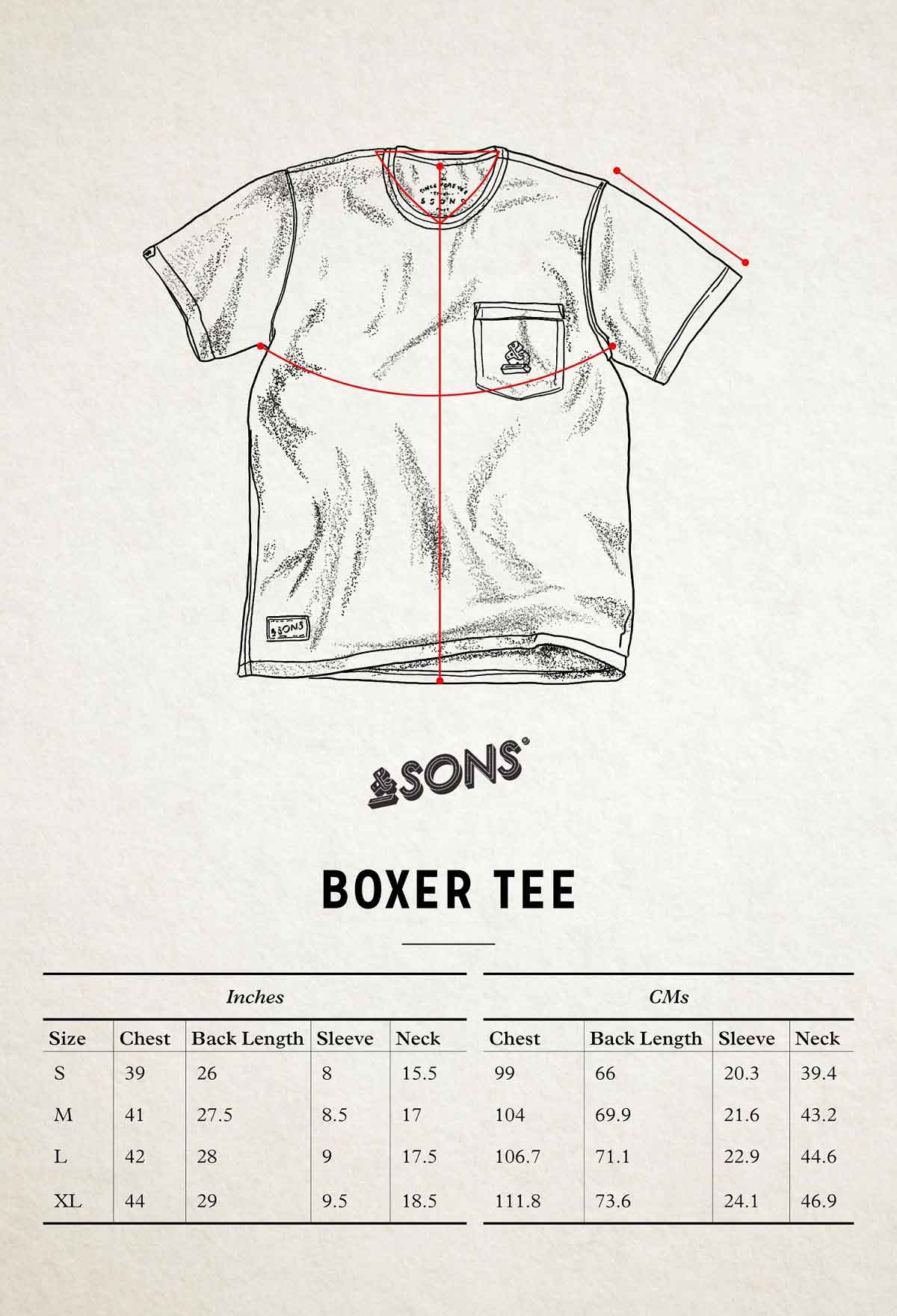 &SONS Boxer T-shirt size guide