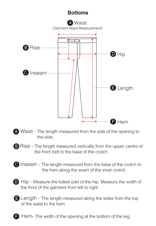 Snow Peak size chart, bottoms