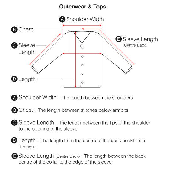 Snow Peak size chart, tops and outerwear