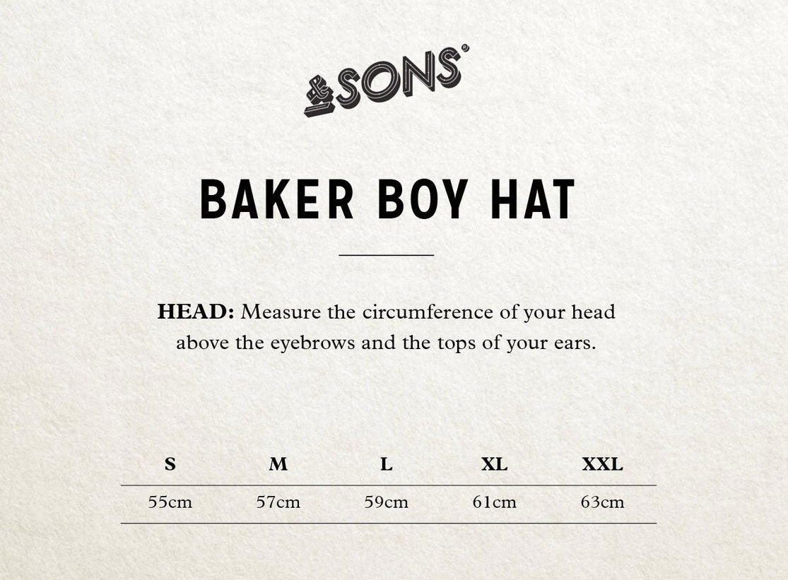 &SONS Thompson Baker Boy Hat Size Guide