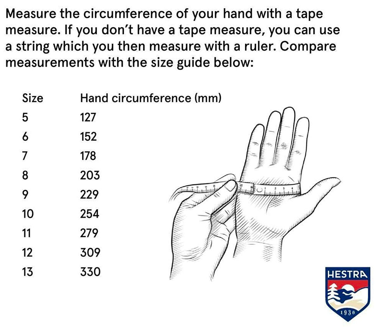 Leitfaden für die Größe von Hestra-Handschuhen