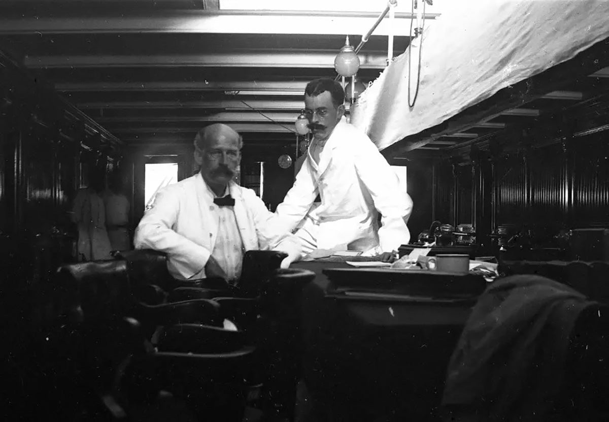 Barbour Lathrop (left) and David Fairchild aboard a steamer off the coast of Sumatra, Christmas 1896. Credit Fairchild Tropical Botanic Garden, Coral Gables, Florida