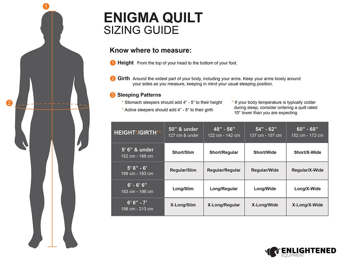 Enlightened Equipment Enigma Down Sleeping Quilt size guide