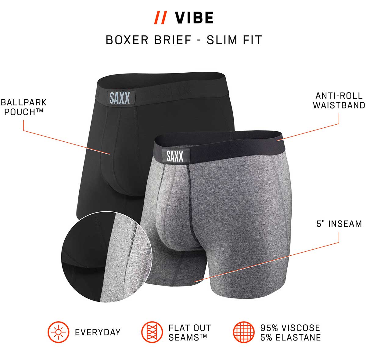 SAXX, Vibe Super Soft Boxer Brief 2 Pack, Black