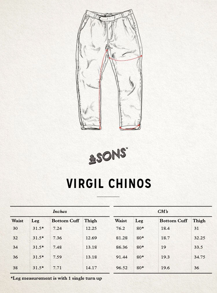 &SONS Virgil Chino size guide