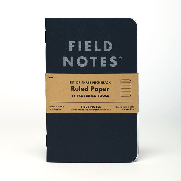 Memo Book | Ruled | 3-Pack Field Notes FN-34 Notebooks 3 Pack / Black