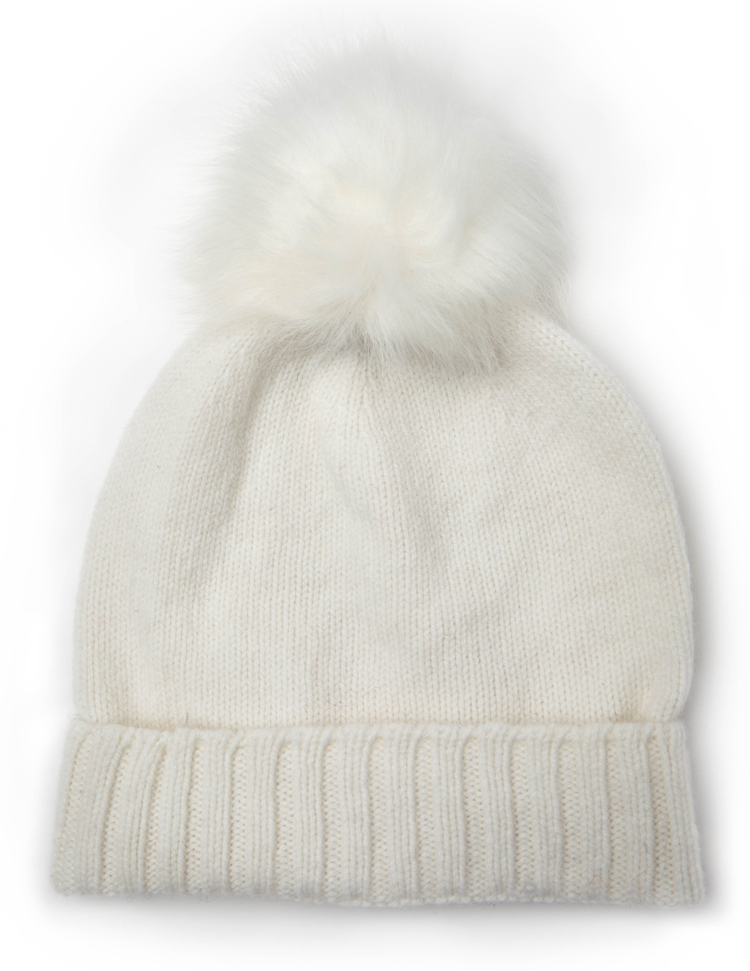 wool hat with fur pom pom