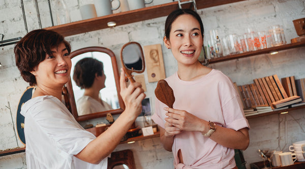 Asian friends at a clean beauty store