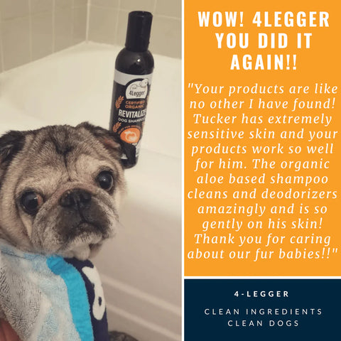 Provide relief of red, itchy, and inflamed skin and promote the production of collagen to reduce inflammation and repair damaged skin with this hypoallergenic and USDA Organic dog shampoo from 4-Legger.