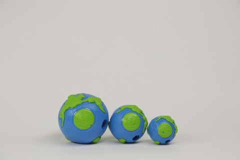 The Globe ball is made from the award-winning Orbee-Tuff material, which is 100% recyclable and non-toxic. Ball is durable, bouncy, buoyant, and perfect for tossing, fetching, and bouncing. Toy is infused with natural mint oil.