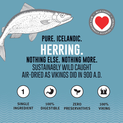 Icelandic+ Herring Whole Fish treats are sustainably wild-caught, 100% natural, and free of additives or preservatives.