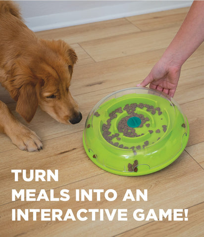 The Wobble Bowl helps reduce destructive behavior and fights boredom by keeping your dog busy exercising their mind. Use it as a puzzle game for fun physical and mental stimulation or as a slow feeder at mealtime. The Wobble Bowl is a level 1 puzzle; perfect for dogs that have never used a treat toy before.