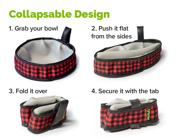 Trail Buddy Collapsible Travel Bowl is waterproof, stylish, functional, durable, and handmade in the USA with recyclable material. The wide and sturdy construction prevents spills, while the compact collapsible design easily stows away when not in use. Includes a carry loop for easy attachment to leashes or bags. Holds 20 ounces of water.