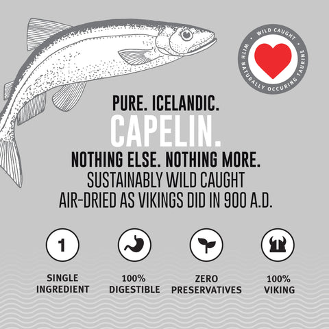 Icelandic+ Capelin Whole Fish treats are sustainably wild-caught, 100% natural, and free of additives or preservatives.