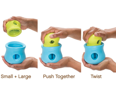 Toppl is an award-winning puzzle toy that can be stuffed full of your dog's favorite snacks. This interactive treat toy is topsy, turvy, and wobbly fun that keeps an active dog busy and brings out the playful side of an older dog.