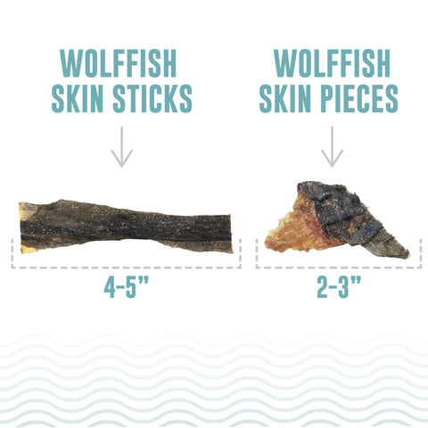 Icelandic+ Wolffish chews are sustainably wild-caught, 100% natural, and free of additives or preservatives. Wolffish skin is very dense, making it a great alternative and nutritious chew that dogs find irresistible.