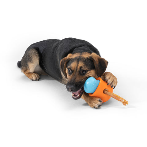 Toppl is an award-winning puzzle toy that can be stuffed full of your dog's favorite snacks. This interactive treat toy is topsy, turvy, and wobbly fun that keeps an active dog busy and brings out the playful side of an older dog.