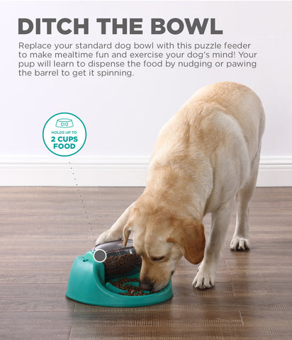 Slow down fast eaters, make mealtime fun, and exercise your dog's mind with the Dog Spin N' Eat puzzle feeder. Keeps dogs busy by encouraging their problem-solving skills. The mental workout from this level 2 puzzle feeder, fights boredom and extends mealtime, giving them the mental stimulation they crave.