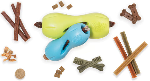 Qwizl is an award-winning toy designed to extend the life of expensive dog treats while keeping your dog busy. The side openings release scent while the continuous interior opening and flexible ridges allow treats to extend out while staying in place. The curved shape makes Qwizl easy for dogs to hold with their paws.