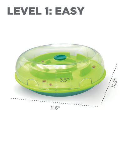 The Wobble Bowl helps reduce destructive behavior and fights boredom by keeping your dog busy exercising their mind. Use it as a puzzle game for fun physical and mental stimulation or as a slow feeder at mealtime. The Wobble Bowl is a level 1 puzzle; perfect for dogs that have never used a treat toy before.