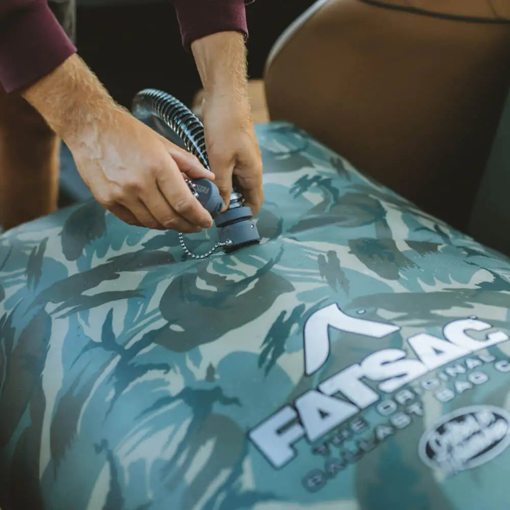 Fatsac original 750 lbs ballast bag camo print in boat