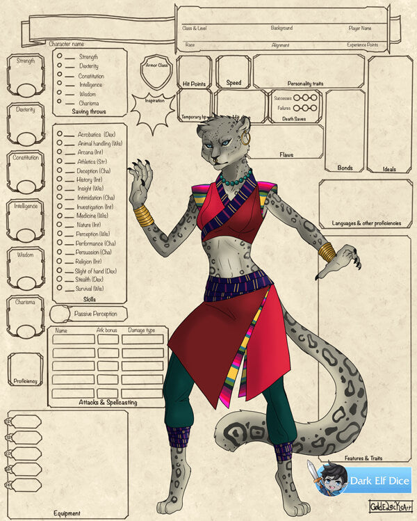 free dnd 5e character sheets custom art download and print dark elf dice