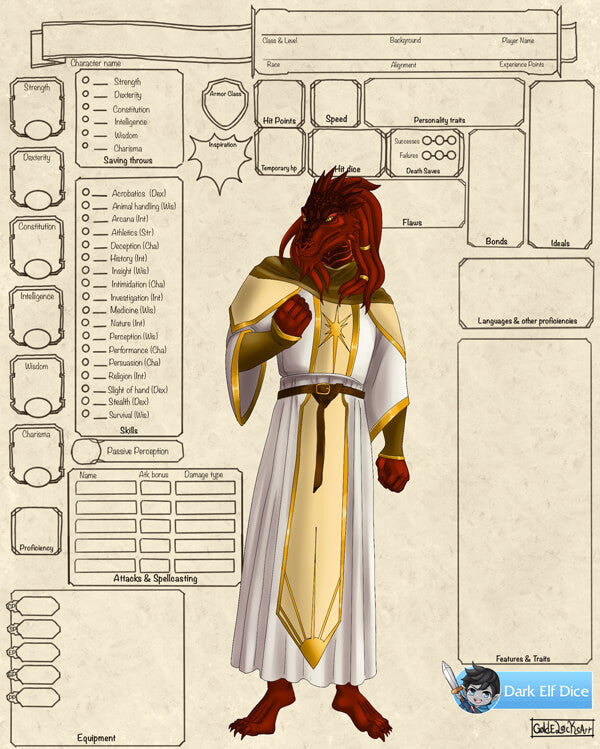 Free Dnd 5e Character Sheets Custom Art Download And Print Dark Elf Dice