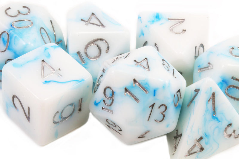 Marble Dice Blue Permafrost Ttrpg Role Playing Game Dice Set Dark Elf Dice