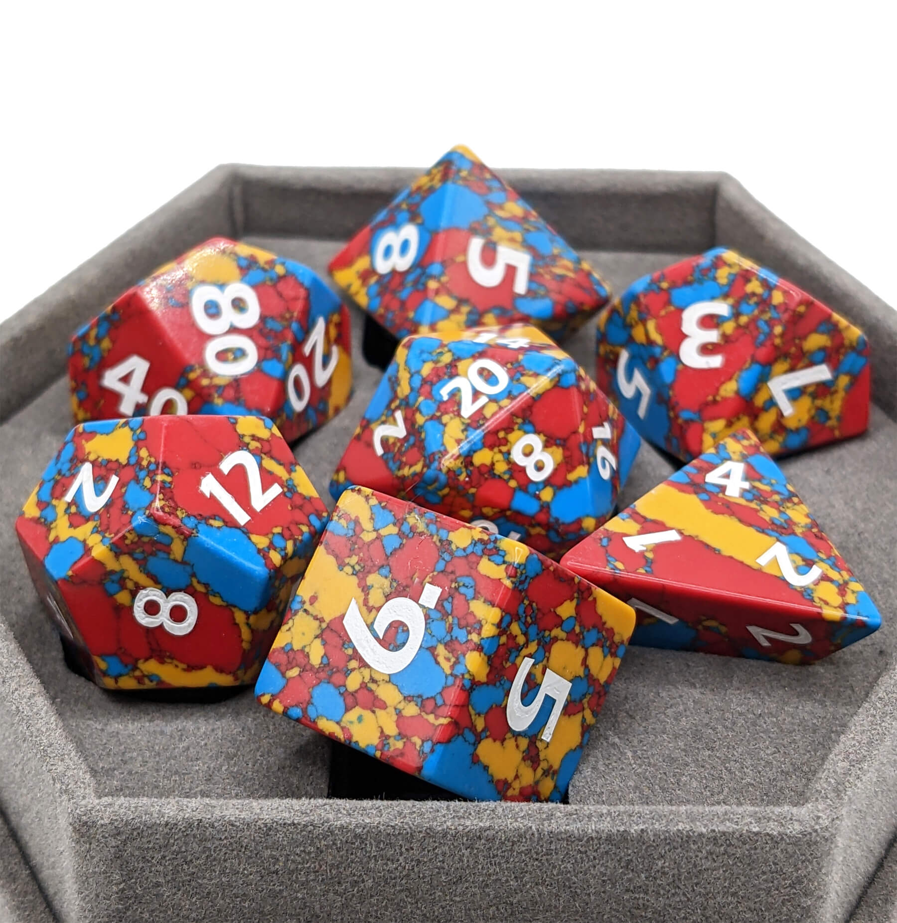 Gemstone Dice (Mosaic Spots Stone) 7pc TTRPG Role Playing Game Dice