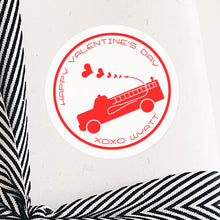 Load image into Gallery viewer, Valentine Stickers - 3&quot; Round - Plane Firetruck Train
