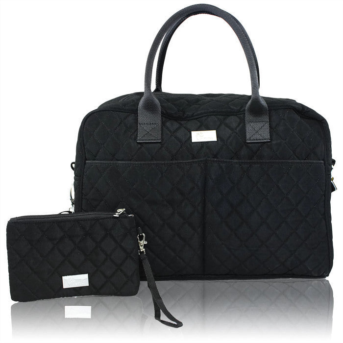 Pursetti Black Quilted Weekender Bag for Women w/ Bonus Wristlet – theBornTo