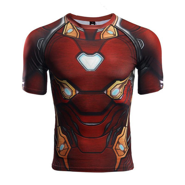 Red Avengers 3 IRON MAN Short Sleeve Compression Shirt – I AM SUPERHERO