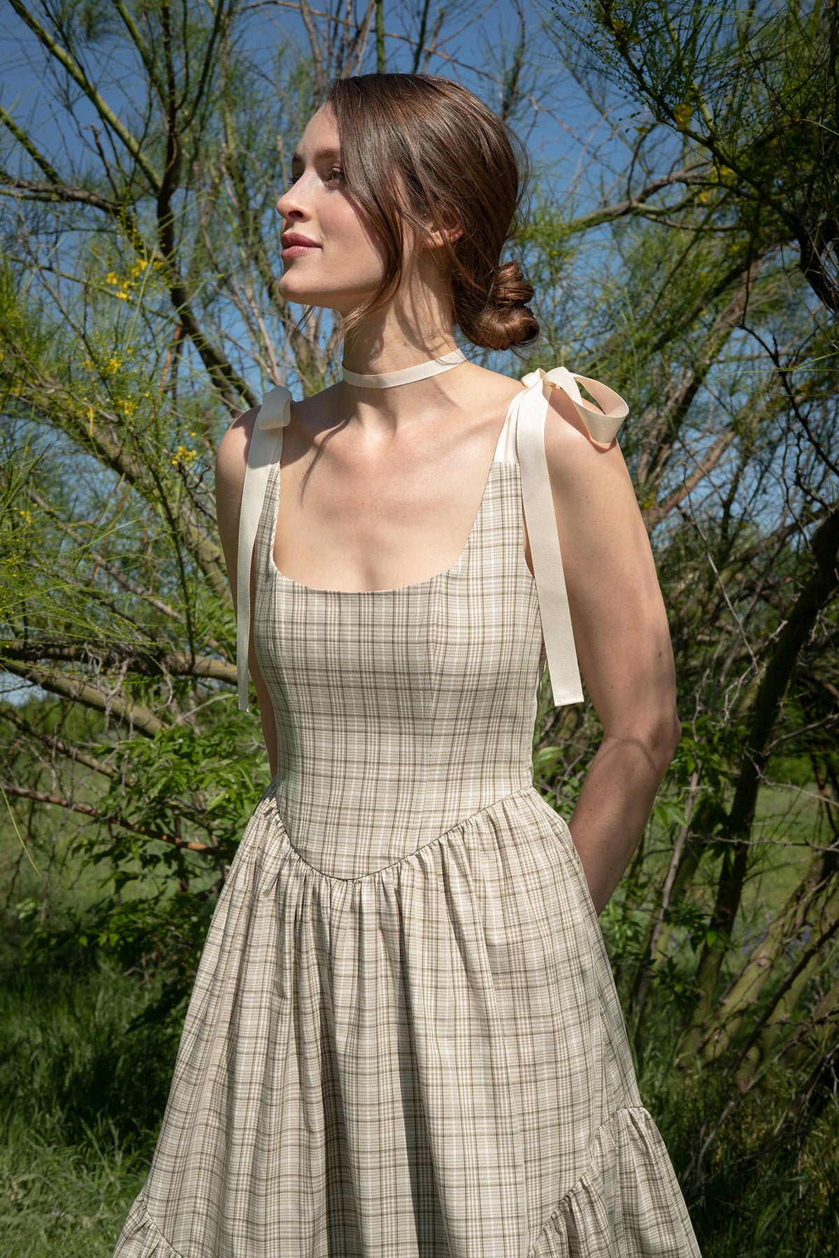 Mirabelle Dress in Organic Sage Plaid - Of Her Own Kind product image