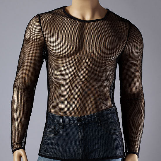 Mens Long Sleeve Mesh Top Round Neck Small Hole Fishnet T-Shirt #306 | eBay