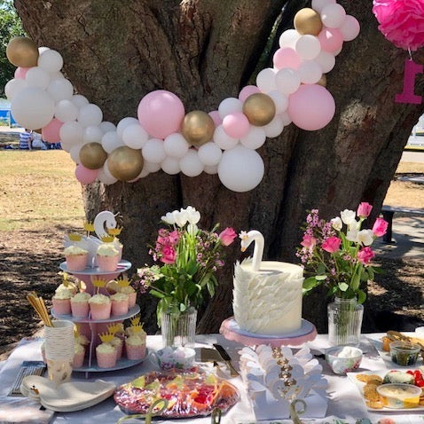 party food table swan theme