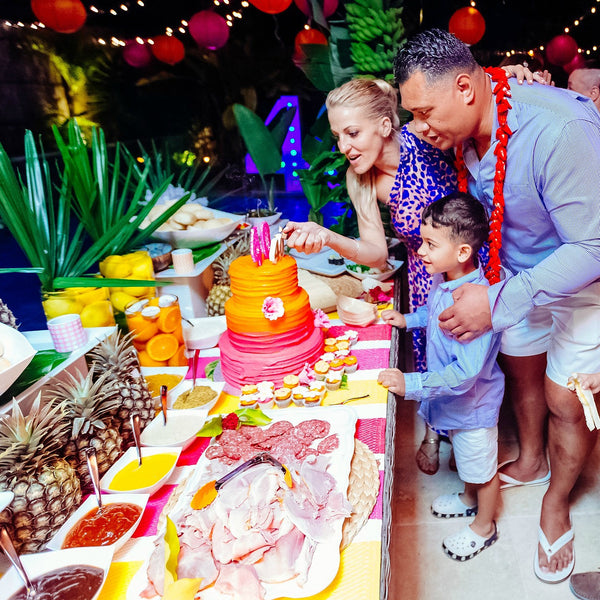 Tropical party 40th food table 