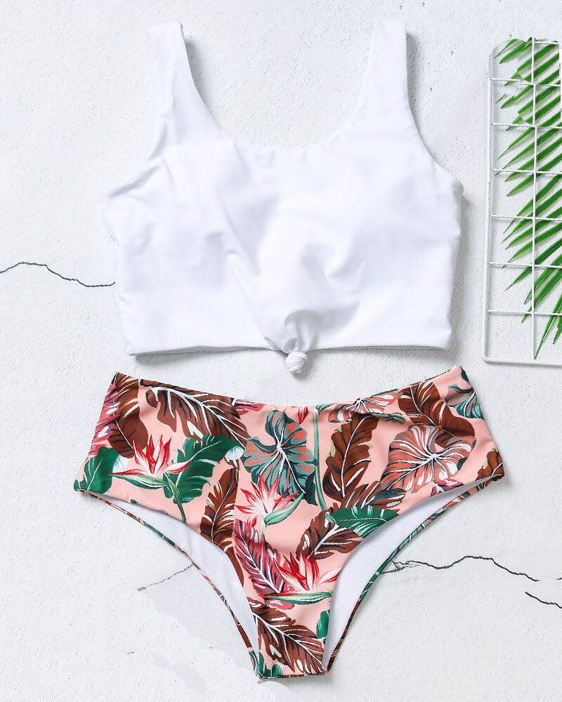 White And Floral Print Bikini Set