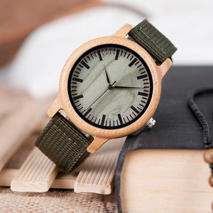 BOBO BIRD Bamboo Wood Watch for both Women or Men. OliveGreen with Nylon Straps Watch