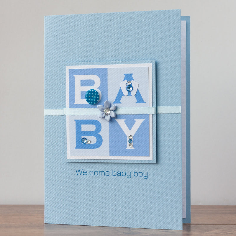 Luxury Boxed New Baby Card 'Welcome Baby Boy' | Lotus Art Studio ...