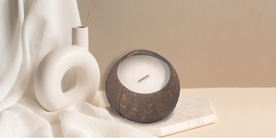 eco four twenty natural coconut candle in a real coconut shell with wooden wick 