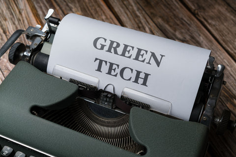 typewriter printout with "green tech"