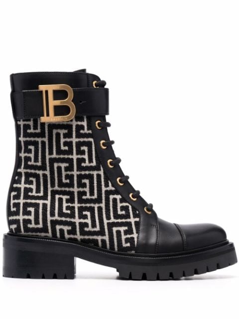 Image of Balmain Women's Leather Bi-Color Jacquard Ranger Romy Ankle Boots Black