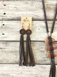 Carnelian Leather Fringe Statement Boho Gypsy Tribal Earrings