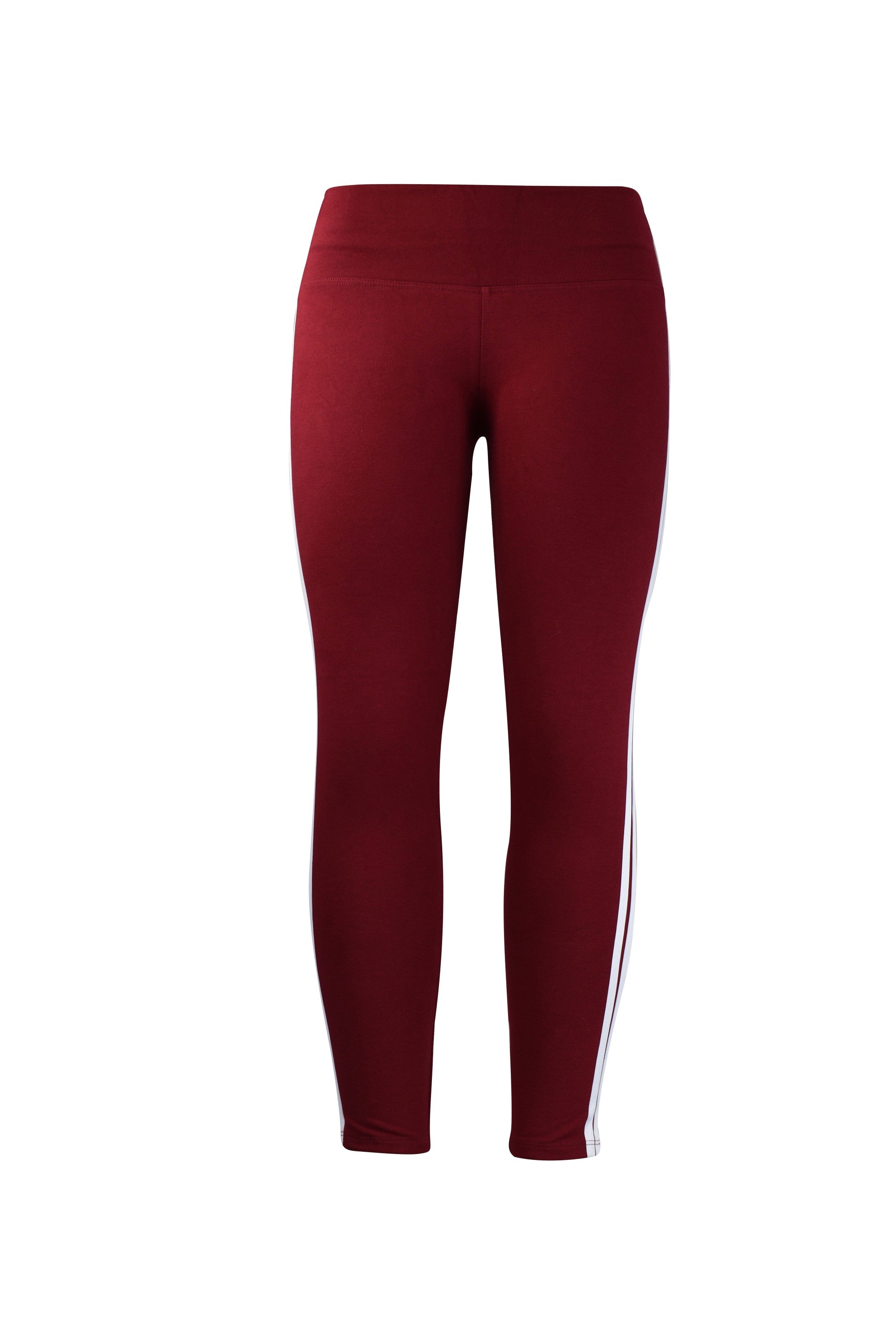 Fashion Ladies Red Leggings With White Stripes Yoga And Workout