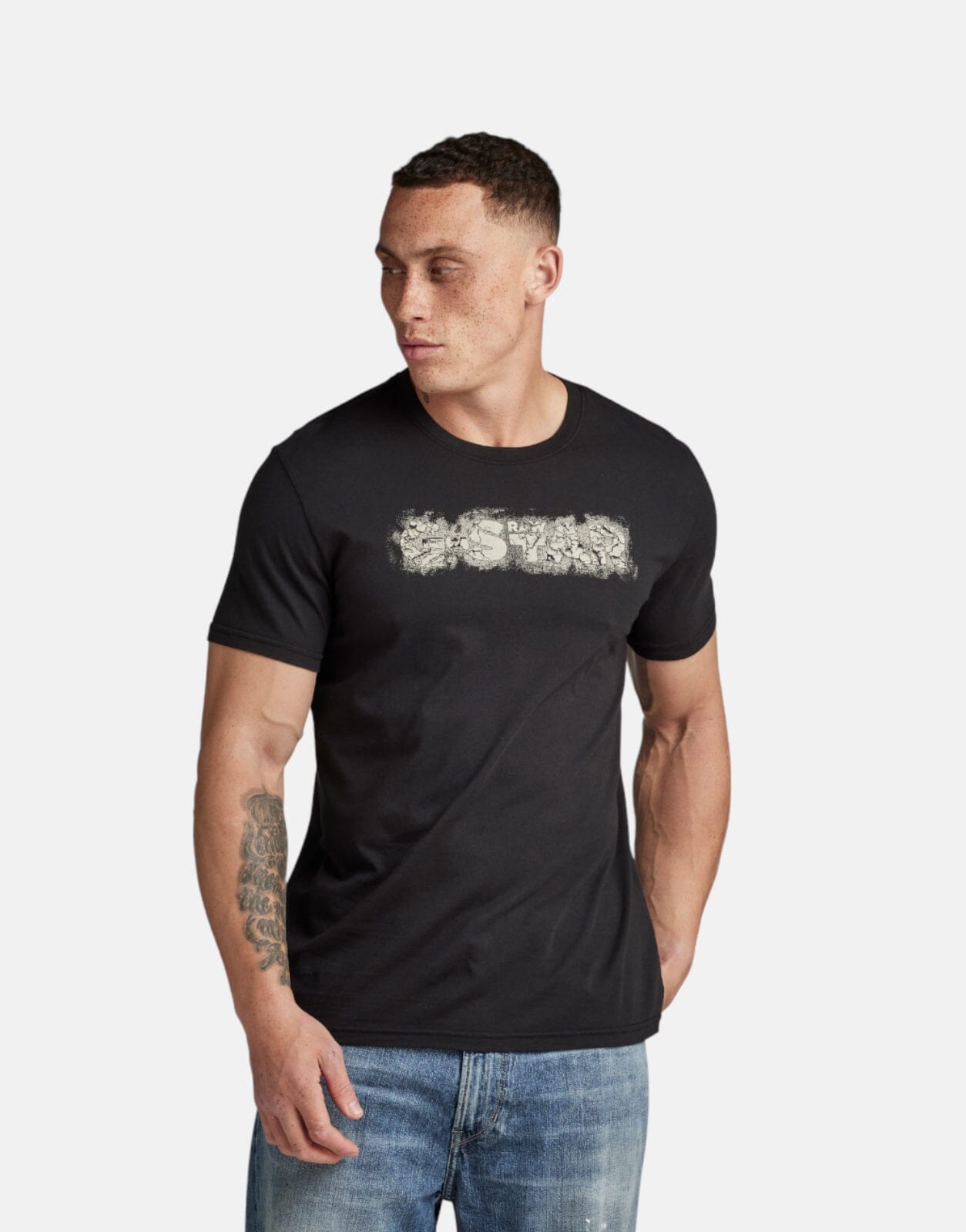 G-Star RAW Distressed Logo Black T-Shirt, XXL / Black