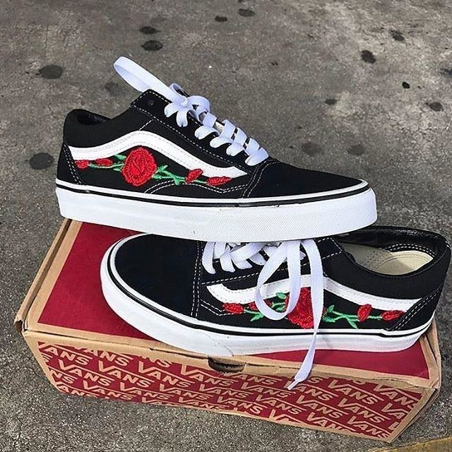 black vans with roses on them