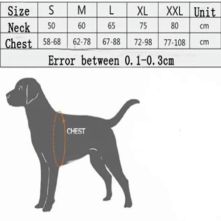 Dog LEASH and VEST Sizing Guide