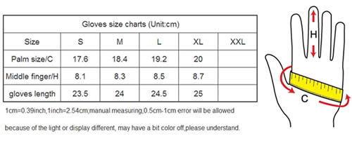 Priscilla Full-finger Women's Gloves Sizing chart