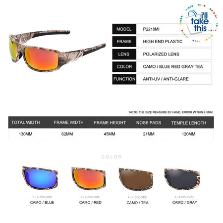 Polarized Camoflage Sunglasses Size Chart